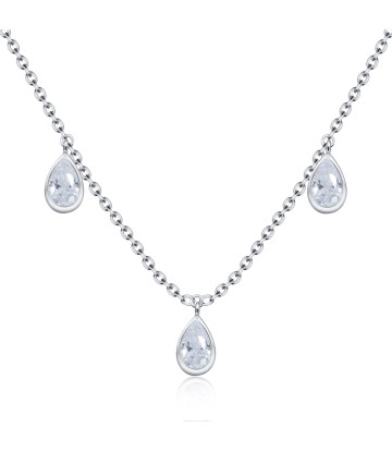 3 Water Drops CZ Silver Necklace SPE-3768